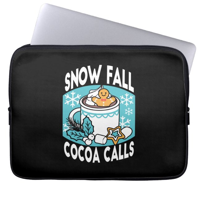 Hot Cocoa and Winter Charm - Snow Fall Cocoa Calls Laptop Sleeve (Front)