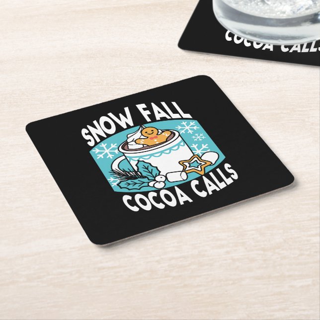 Hot Cocoa and Winter Charm - Snow Fall Cocoa Calls Square Paper Coaster (Angled)