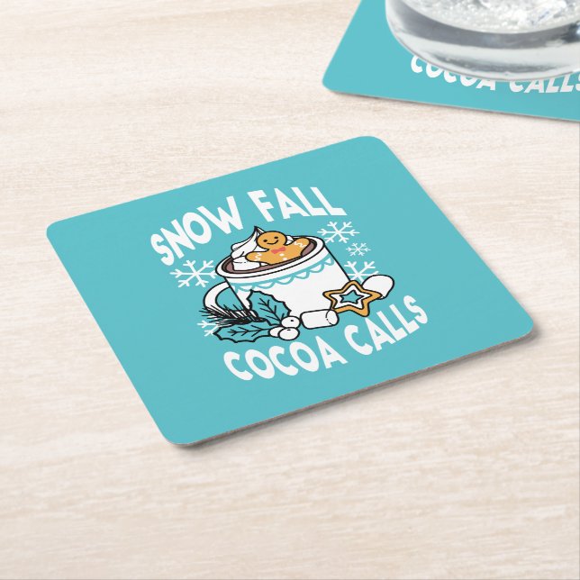 Hot Cocoa and Winter Charm - Snow Fall Cocoa Calls Square Paper Coaster (Angled)