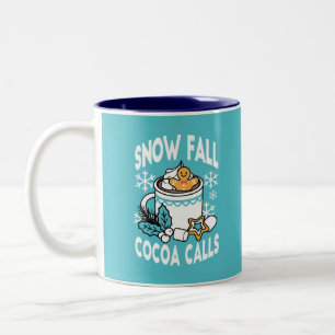 Hot Cocoa and Winter Charm - Snow Fall Cocoa Calls Two-Tone Coffee Mug