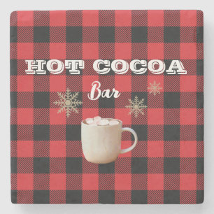 Hot Cocoa Bar Check Mountain Stone Coaster