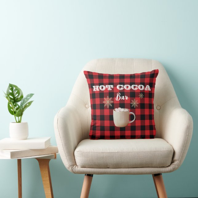 Hot Cocoa Bar Check Mountain  Throw Pillow (Chair)
