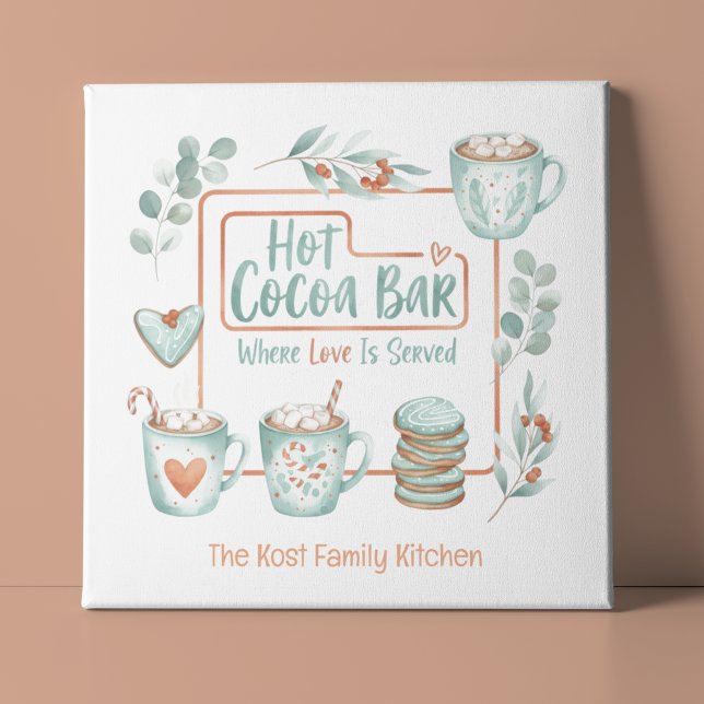 Hot Cocoa Bar Faux Wrapped Canvas Print (Celebrate the holiday season with this beautiful personalized hot cocoa bar canvas! )
