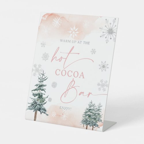 Hot Cocoa Bar sign blush winter wonderland Pedestal Sign