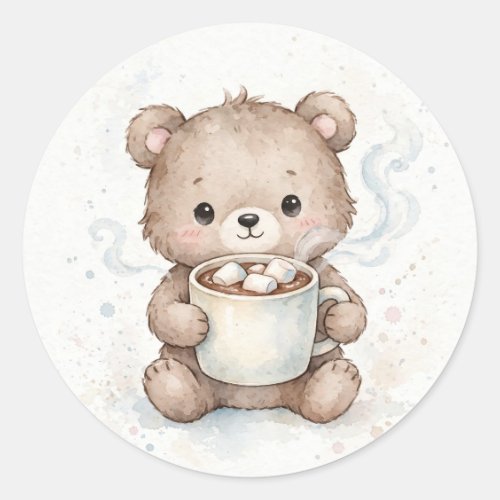 Hot Cocoa Bear Cub Christmas Classic Round Sticker