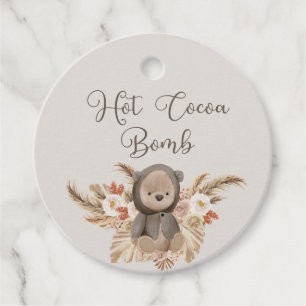 Hot Cocoa Bomb Boho Pampas Grass Teddy Bear Favor Tags