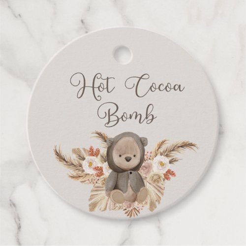 Hot Cocoa Bomb Boho Pampas Grass Teddy Bear  Favor Tags