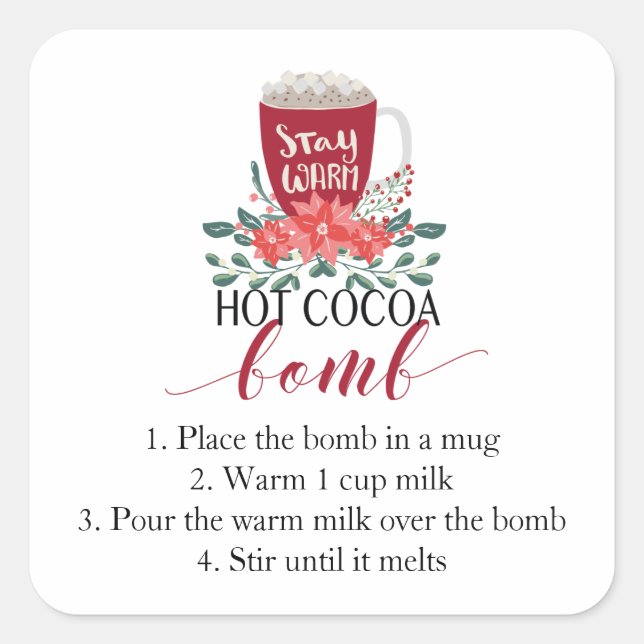 Hot Cocoa Bomb Christmas Sticker directions (Front)