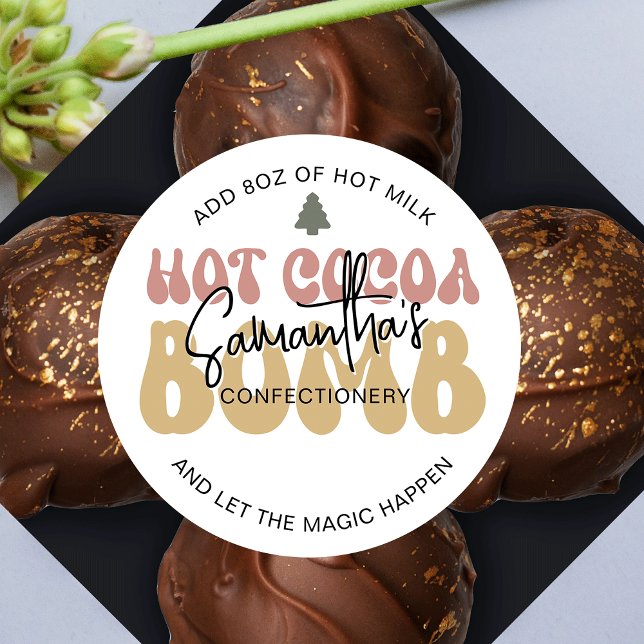 Hot Cocoa Bomb Instructions Holiday Festive Retro Classic Round Sticker (Ho Cocoa Bomb Stickers in festive colors, perfect for your hot chocolate bombs)