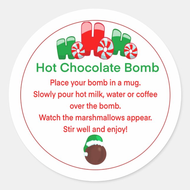 Hot cocoa bomb sticker, hot chocolate bomb label (Front)