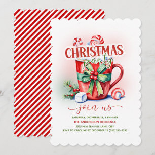 Hot Cocoa Candy Cane Christmas Party Invitation