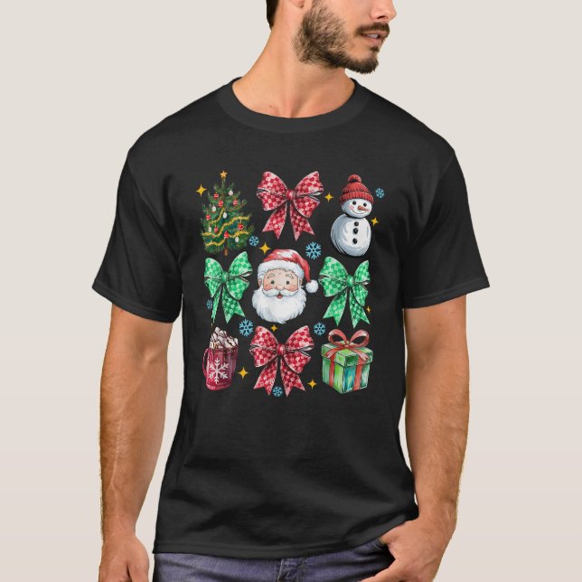 Hot Cocoa Candy Cane Christmas Santa Coquette Bow  T-Shirt (Front)
