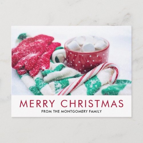 Hot Cocoa  Candy Cane  Scarf  Mitts Christmas Postcard