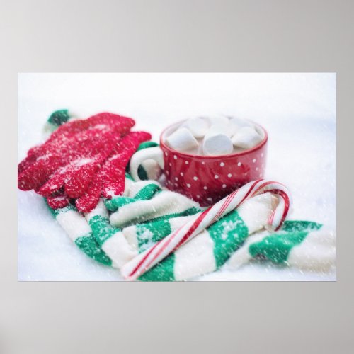 Hot Cocoa  Candy Cane  Scarf  Mitts Christmas Poster