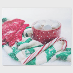 Hot Cocoa   Candy Cane   Scarf & Mitts Christmas Wrapping Paper