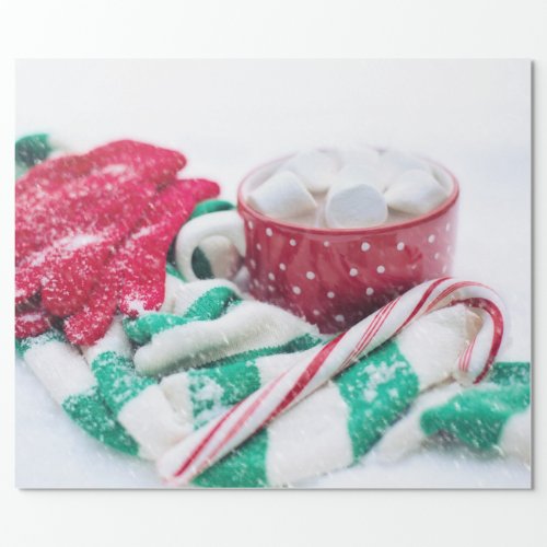 Hot Cocoa  Candy Cane  Scarf  Mitts Christmas Wrapping Paper