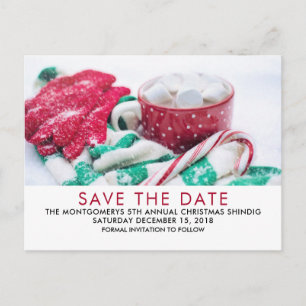 Hot Cocoa & Candy Cane Xmas Save the Date Postcard