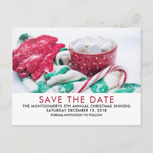 Hot Cocoa  Candy Cane  Xmas Save the Date Postcard