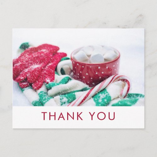 Hot Cocoa  Candy Cane  XmasThank You Postcard