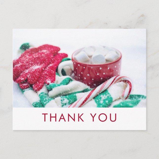 Hot Cocoa & Candy Cane | XmasThank You Postcard (Front)