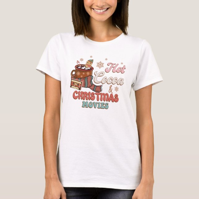 Hot Cocoa Christmas Movies Retro T-Shirt (Front)