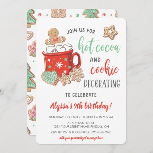 Hot Cocoa Cookie Decorating Birthday Party Any Age Invitation