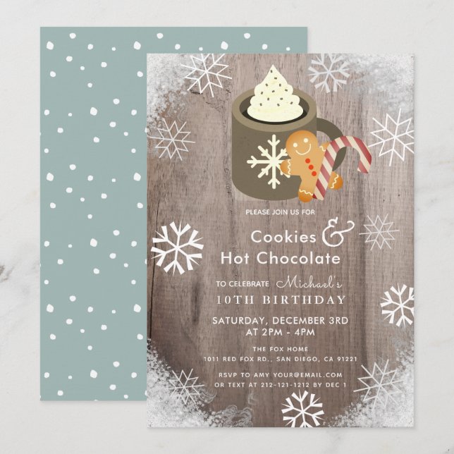 Hot Cocoa & Cookies Blue Birthday Invitation (Front/Back)