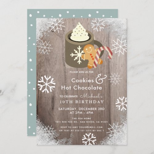 Hot Cocoa  Cookies Blue Birthday Invitation