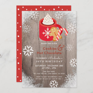 Hot Cocoa & Cookies Red Birthday Invitation