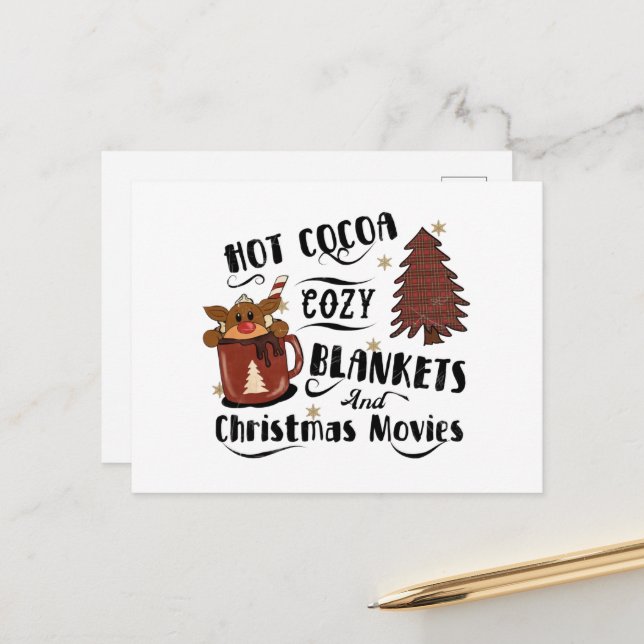 Hot Cocoa Cozy Blankets And Christmas Movies Cute  Postcard (Front/Back In Situ)
