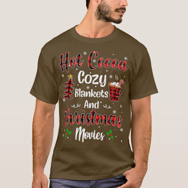 Hot Cocoa Cozy Blankets Christmas Movies Red T-Shirt (Front)