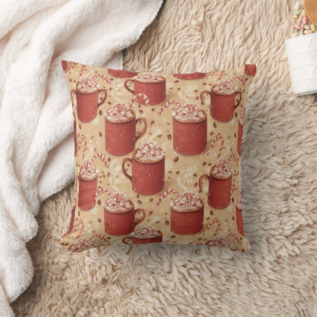 Hot Cocoa Cozy Pattern | Vintage Christmas  Throw Pillow (Blanket)