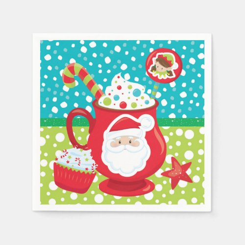 Hot cocoa cupcake Santa Christmas pattern Napkins