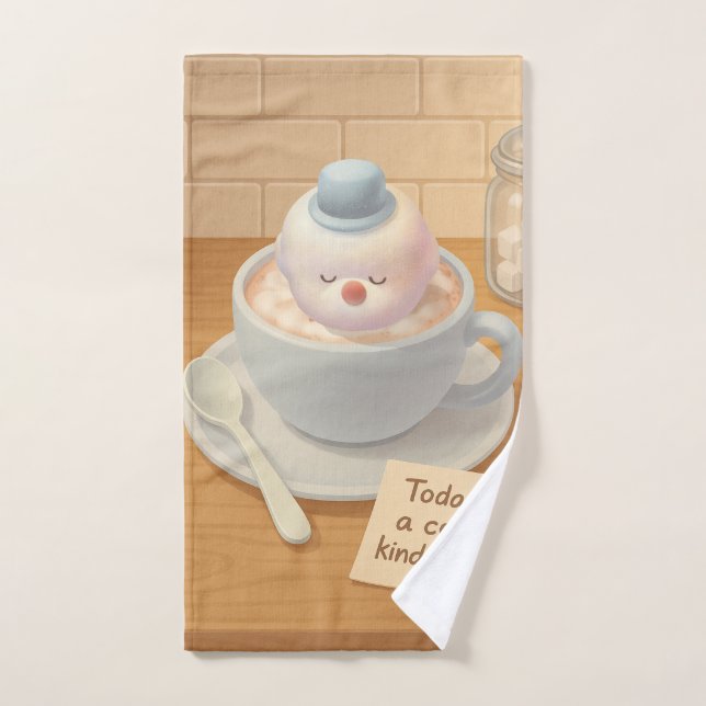 Hot Cocoa Day: Smiling Bichon Marshmallow Art Bath Towel Set (Hand Towel)