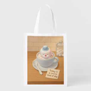 Hot Cocoa Day: Smiling Bichon Marshmallow Art Grocery Bag