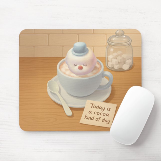 Hot Cocoa Day: Smiling Bichon Marshmallow Art Mouse Pad (With Mouse)