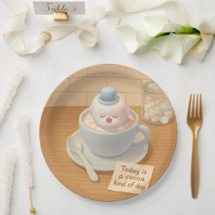 Hot Cocoa Day: Smiling Bichon Marshmallow Art Paper Plates