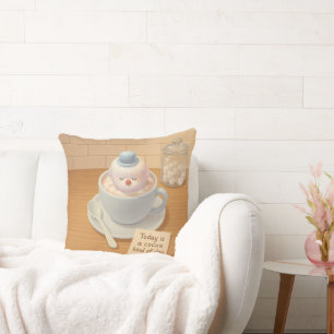 Hot Cocoa Day: Smiling Bichon Marshmallow Art Throw Pillow