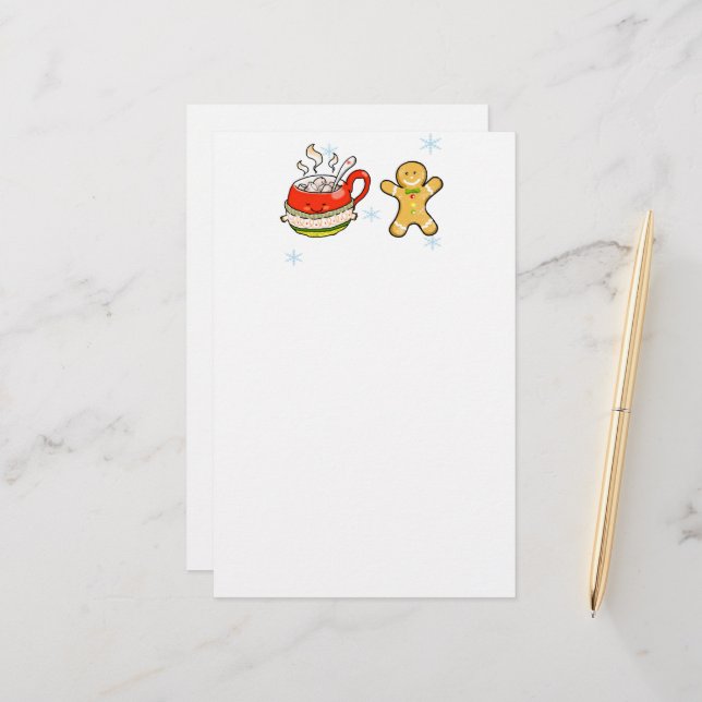 hot cocoa drink + gingerbread man stationery (Front/Back In Situ)