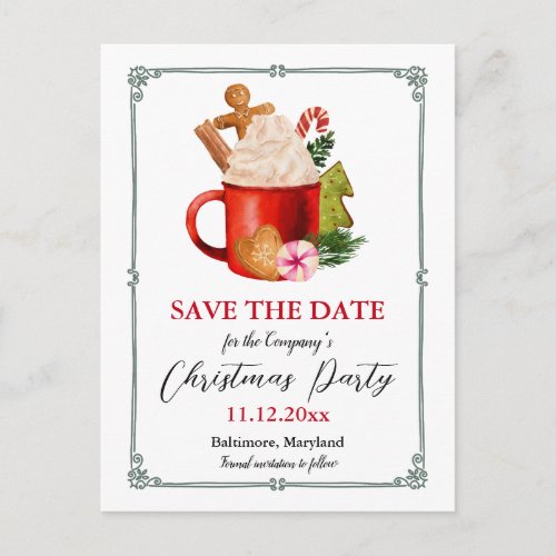 Hot Cocoa Festive  Christmas Party Save The Date  Announcement Postcard