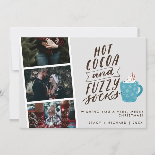 Hot Cocoa Fuzzy Socks Photo Newlywed Christmas Holiday Card
