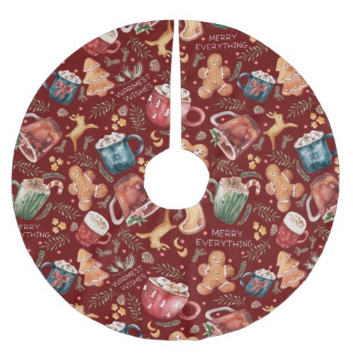 Hot Cocoa Gingerbread Cookies Rustic Christmas Brushed Polyester Tree Skirt