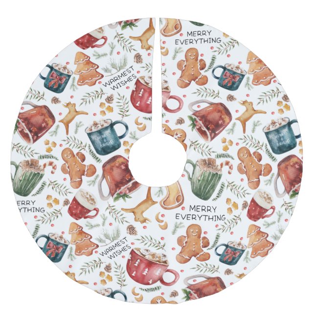 Hot Cocoa Gingerbread Cookies Rustic Christmas Brushed Polyester Tree Skirt (Front)