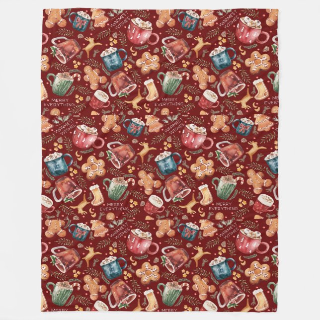 Hot Cocoa Gingerbread Cookies Rustic Christmas  Fleece Blanket (Front)