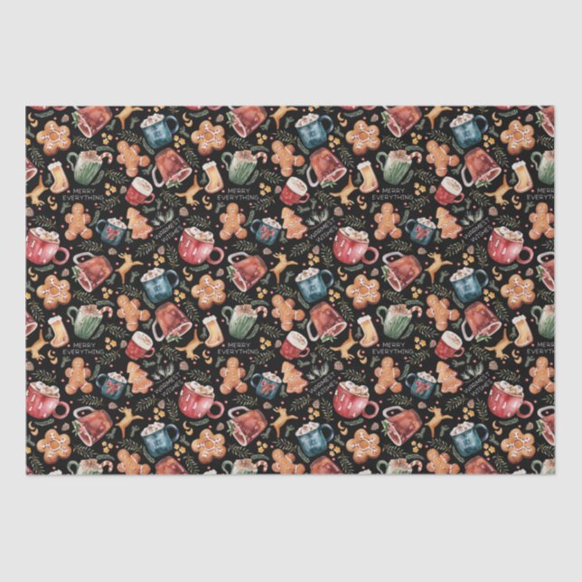 Hot Cocoa Gingerbread Cookies Rustic Christmas Tissue Paper (Front)