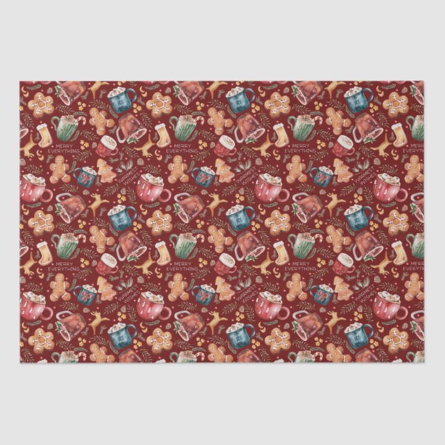 Hot Cocoa Gingerbread Cookies Rustic Christmas Tissue Paper (Front)