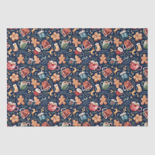 Hot Cocoa Gingerbread Cookies Rustic Christmas Tissue Paper (Front)