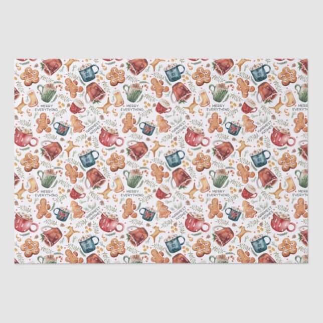 Hot Cocoa Gingerbread Cookies Rustic Christmas  Tissue Paper (Front)