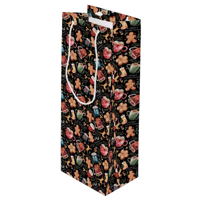 Hot Cocoa Gingerbread Cookies Rustic Christmas Wine Gift Bag (Front Angled)