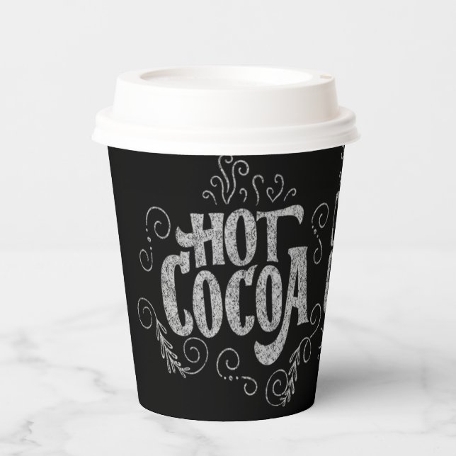 Hot Cocoa Hand Lettering Chalkboard Two-Tone Coffe Paper Cups (Front)